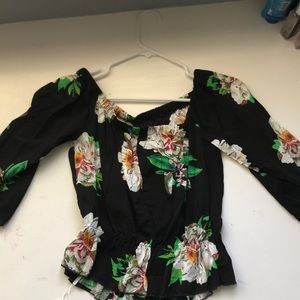 Black, off the shoulder flower top